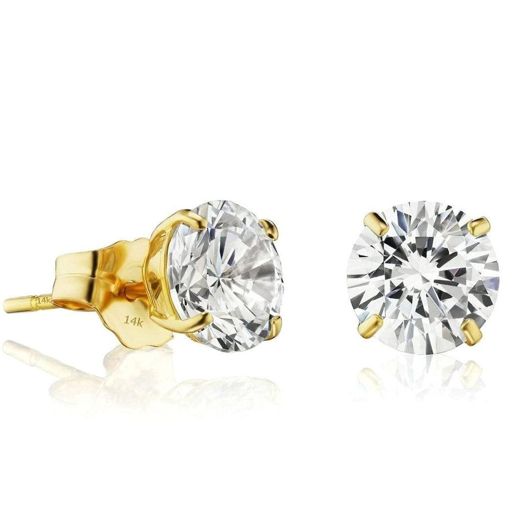 2ct Created Diamond Solitaire Earrings 14K Yellow Gold